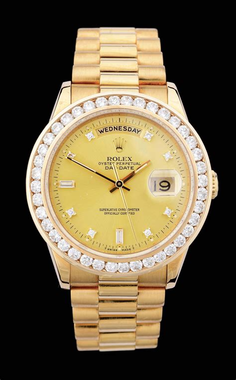 rolex day-date president 18k gold price|Rolex presidential diamond bezel price.